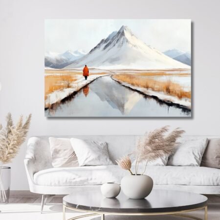 Traveler with a Big Mountain by the River