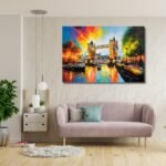 Bridge with Floating Balloons & Cityscape Painting