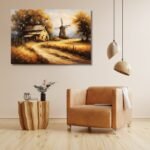 Oil Painting of Windmill & Hut