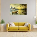 Peaceful Nature with Boat Mountains River