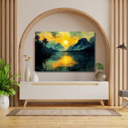 Sunrise River Digital Art with Tree Reflections