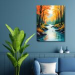 Peaceful River Landscape with Trees & Stones - Image 2