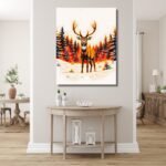 Deer Head with Antlers in Snowy Forest