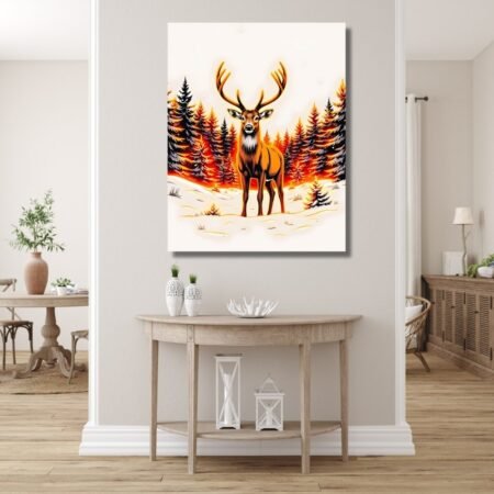 Deer Head with Antlers in Snowy Forest