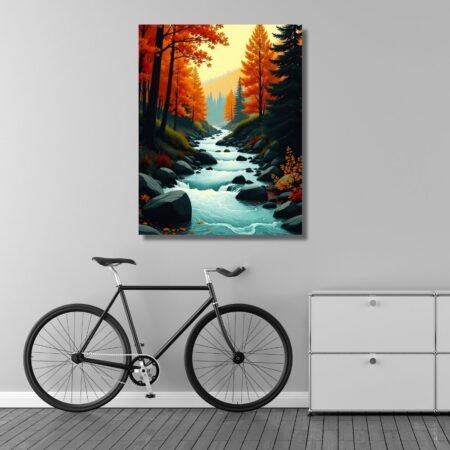 Stone Edge of River with Autumn Trees Painting