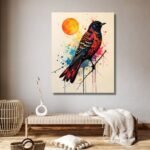 Colorful Feathered Bird with Dripping Colors