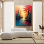 Colorful Autumn Trees by River & Full Sun - Image 2