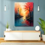 autumn trees by river