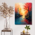 Colorful Autumn Trees by River & Full Sun - Image 3