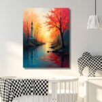 Colorful Autumn Trees by River & Full Sun - Image 4