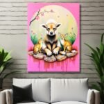 Scene of Deers & Dog