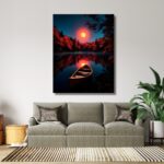 Moonlit Lake with Boat Artwork - Image 2