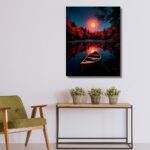 Moonlit Lake with Boat Artwork - Image 3