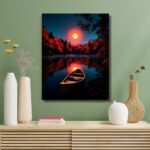 Moonlit Lake with Boat Artwork - Image 4