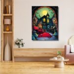 haunted home under halloween moon
