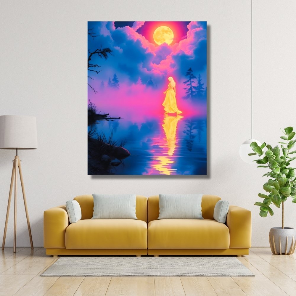 Woman in Yellow Under the Bright Moon