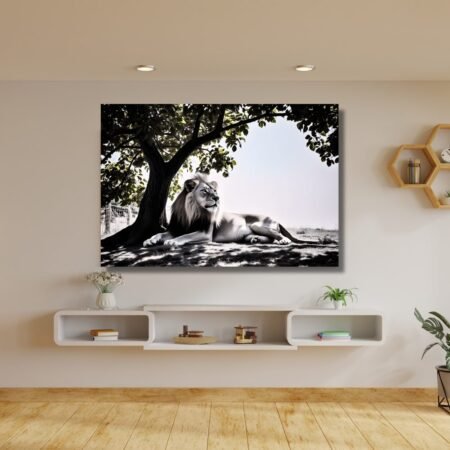 Majestic Lion Resting Under a Tree