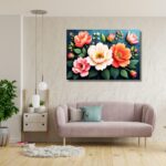 Lush Flowers with Leaves Painting - Image 3