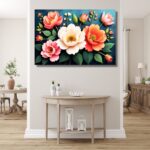 Lush Flowers with Leaves Painting - Image 4