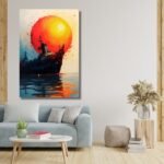 Boat Journey with Abstract Sun